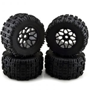 Mxfans Plastic Tires Blue 10-Spokes Aluminum Wheel Rims RC 1:10 On-Road Car Set of 4 